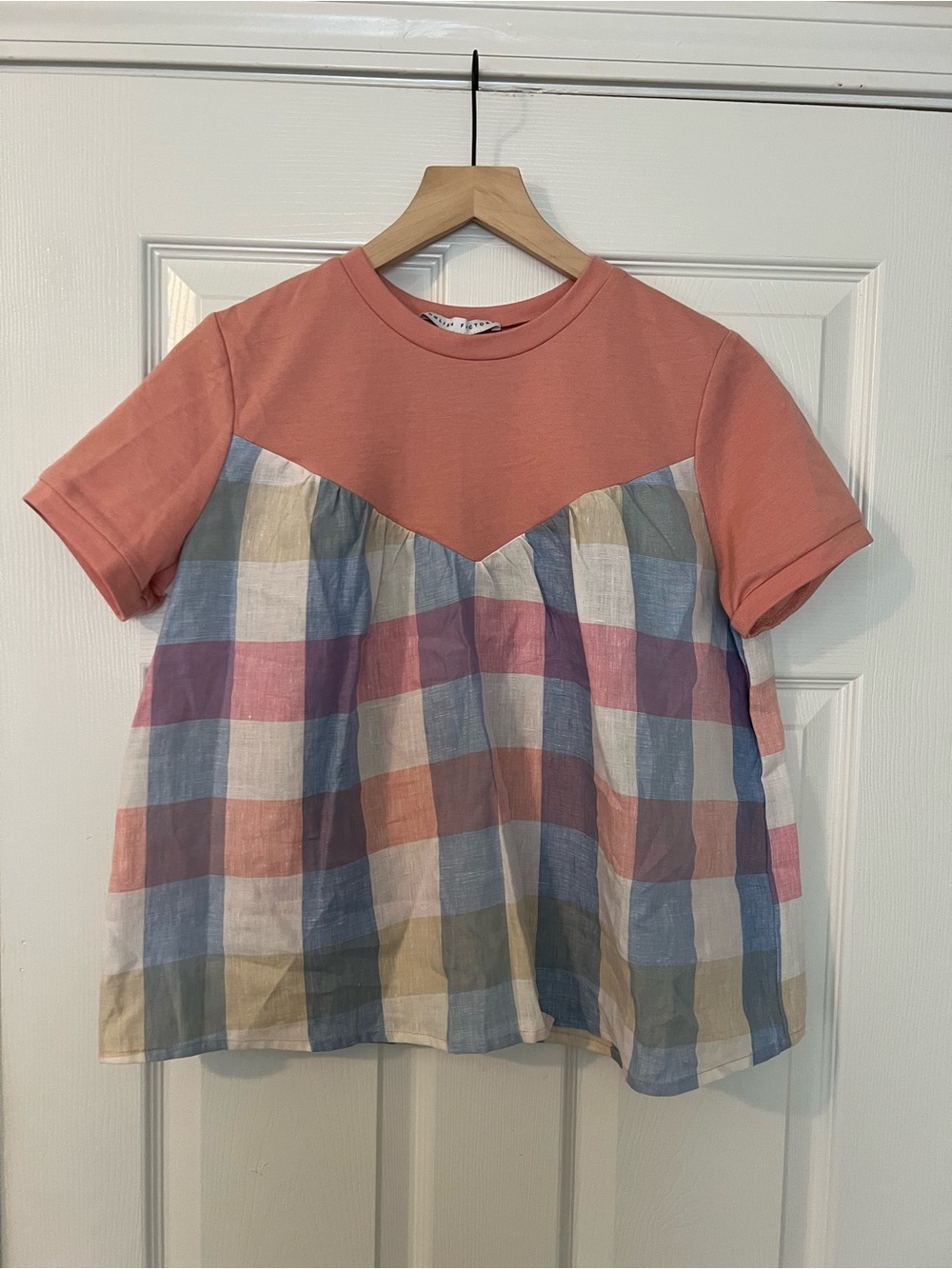 Anthro NWOT English Factory Multi Plaid Short Sleeve Top